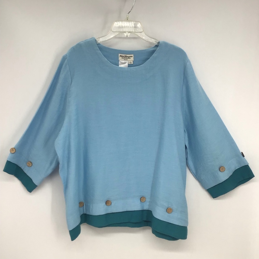 Norm Thompson 3/4 Sleeve Tunic Top Resort Beach Casual Blue Size Large